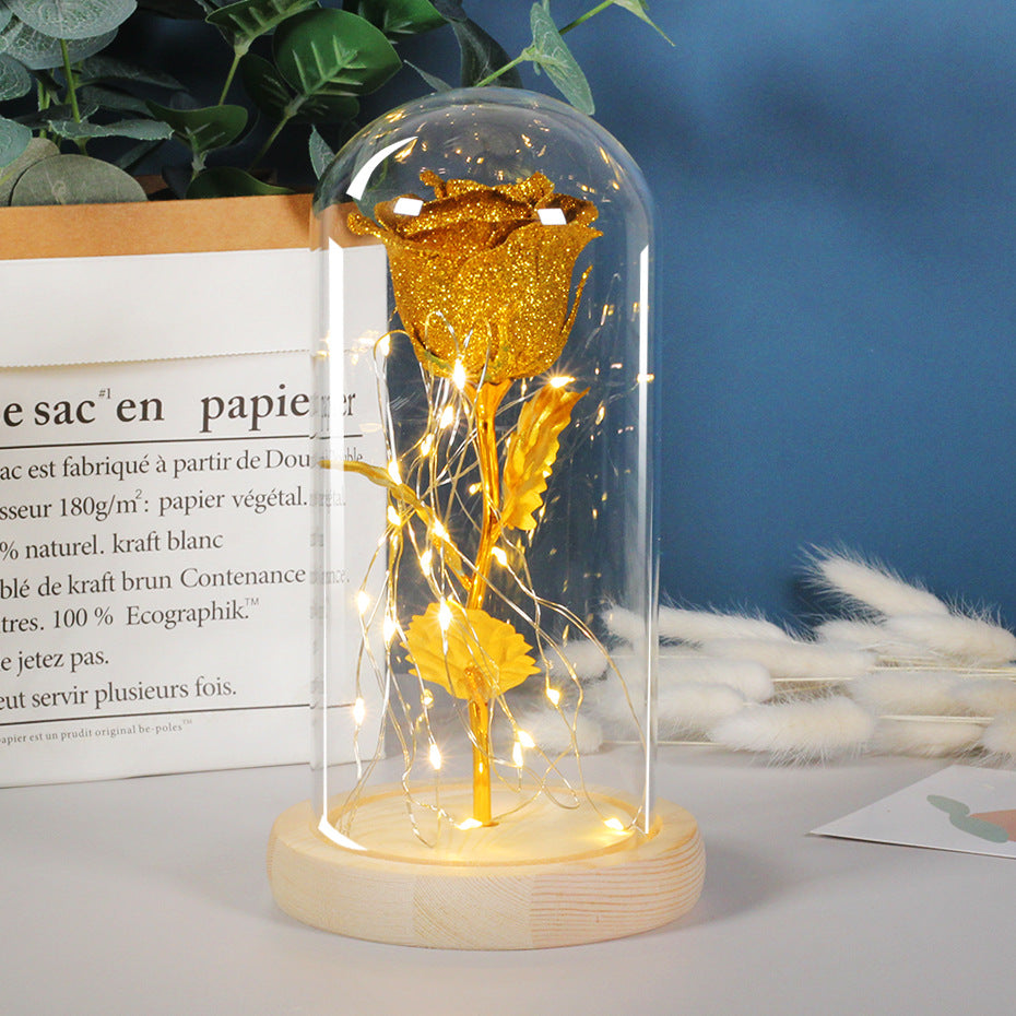 Valentines Day Gift For Girlfriend Eternal Rose Flowers LED Light In Glass Cover Day Wedding Decoration Favors Mother Day Female Gift