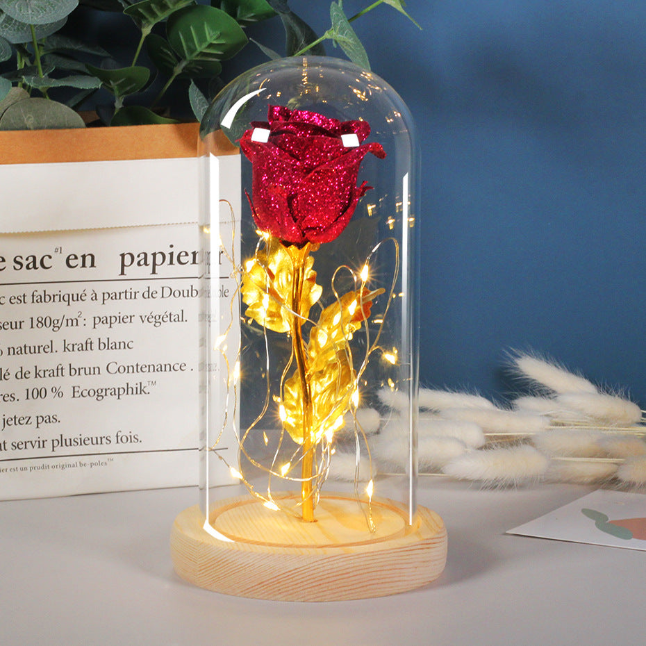 Valentines Day Gift For Girlfriend Eternal Rose Flowers LED Light In Glass Cover Day Wedding Decoration Favors Mother Day Female Gift