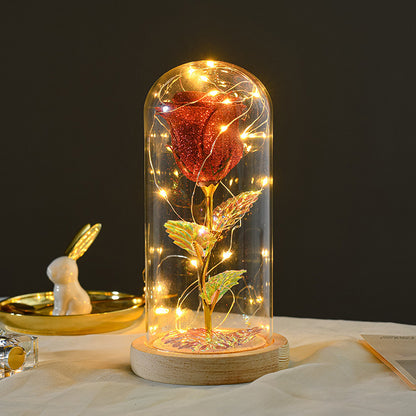 Valentines Day Gift For Girlfriend Eternal Rose Flowers LED Light In Glass Cover Day Wedding Decoration Favors Mother Day Female Gift