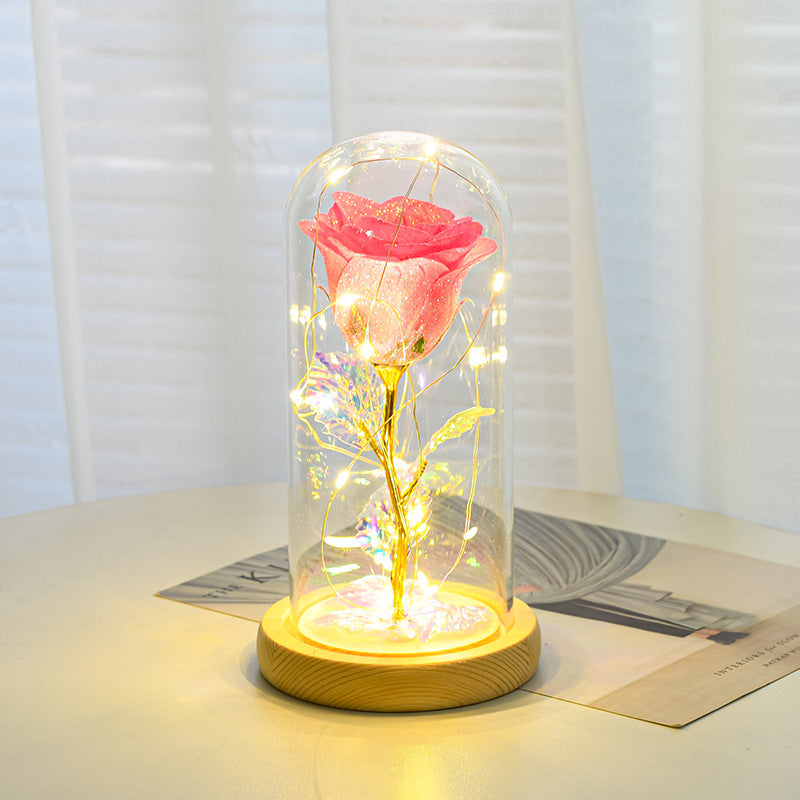 Valentines Day Gift For Girlfriend Eternal Rose Flowers LED Light In Glass Cover Day Wedding Decoration Favors Mother Day Female Gift